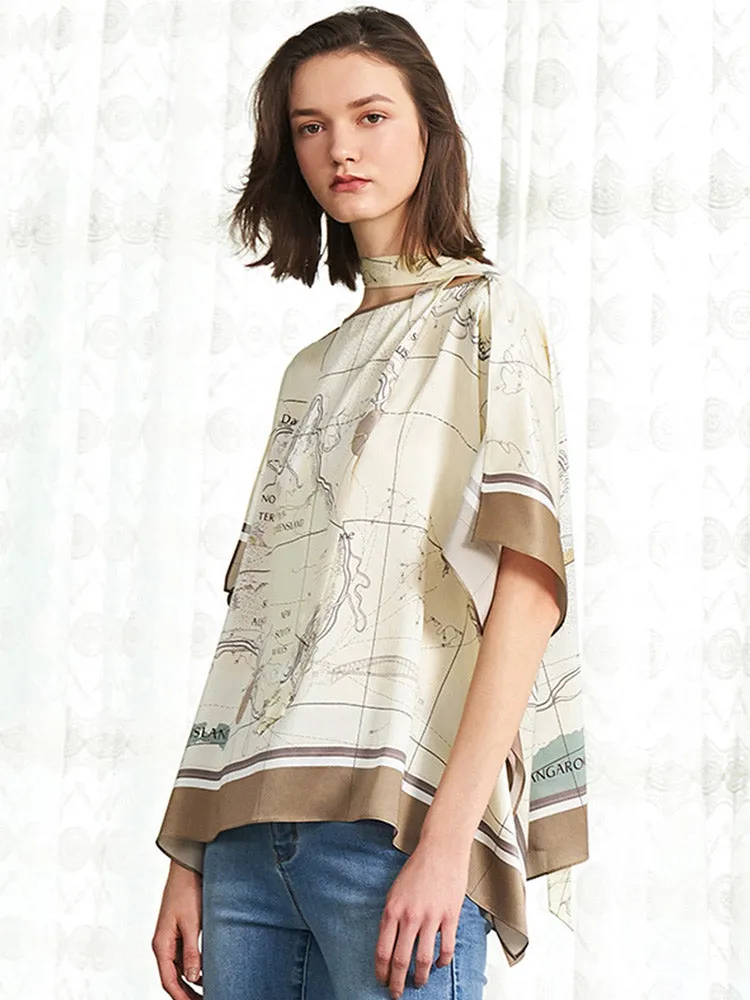 Map Print Silk Women Blouse sold by Goelia