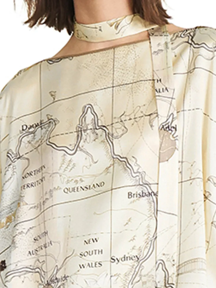 Map Print Silk Women Blouse sold by Goelia product image thumbnail 5