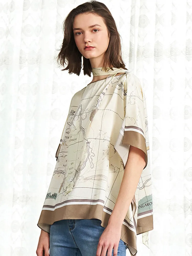 Map Print Silk Women Blouse sold by Goelia product image thumbnail 3