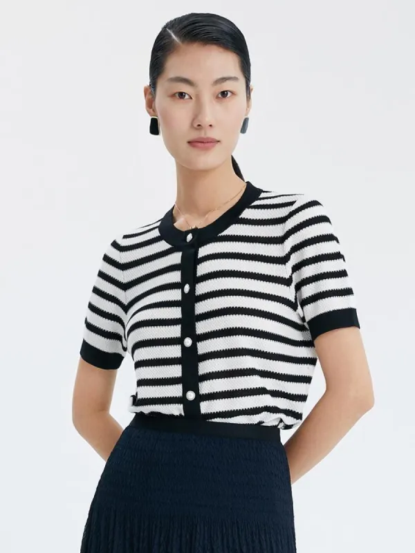 Acetate Stripe Cropped Knit Top sold by Goelia