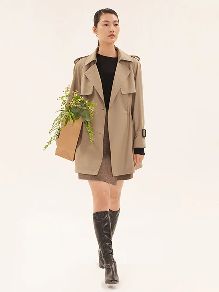 Double-Breasted Worsted Woolen Trench Coat sold by Goelia