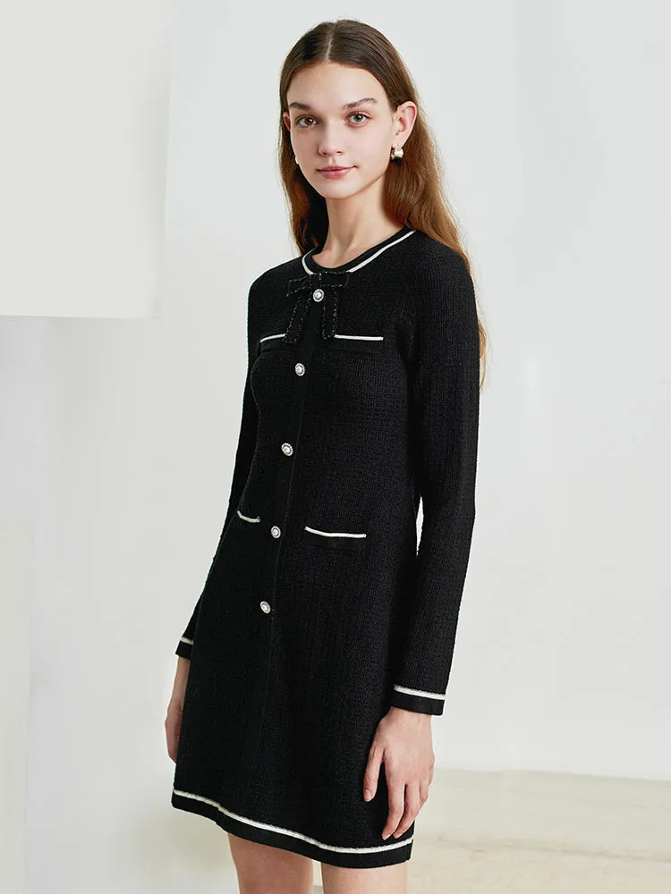 Black Single-Breasted Bowknot Mini Dress sold by Goelia product image thumbnail 3