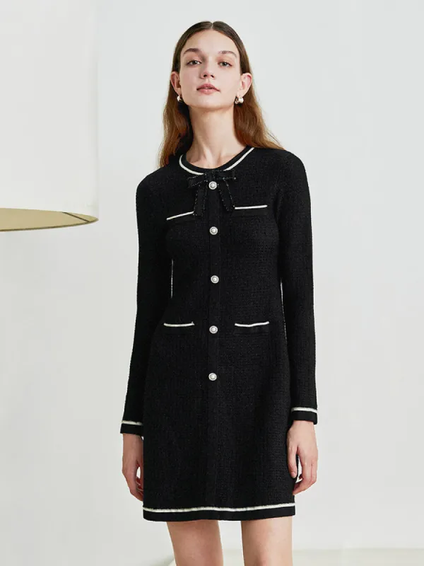 Black Single-Breasted Bowknot Mini Dress sold by Goelia