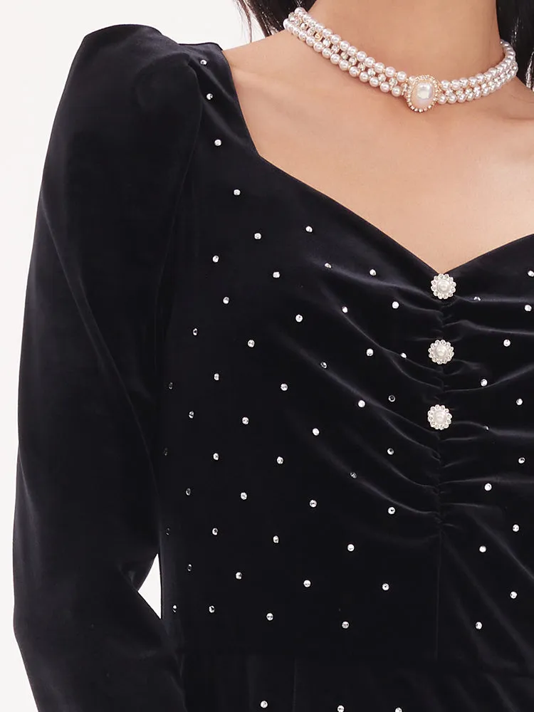 Black Velvet Side Slit Midi Dress sold by Goelia product image thumbnail 4