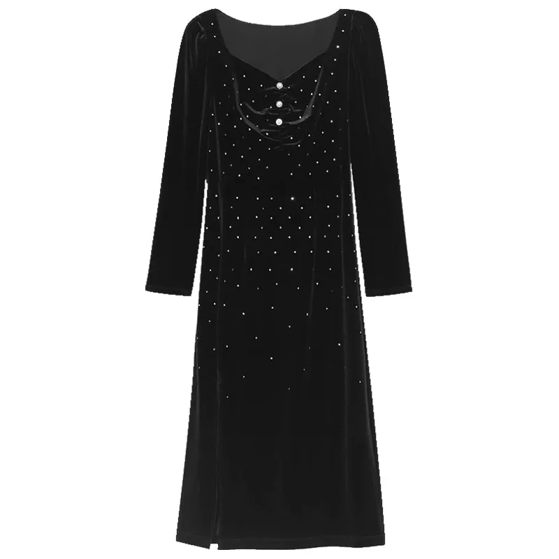 Black Velvet Side Slit Midi Dress sold by Goelia product image thumbnail 5