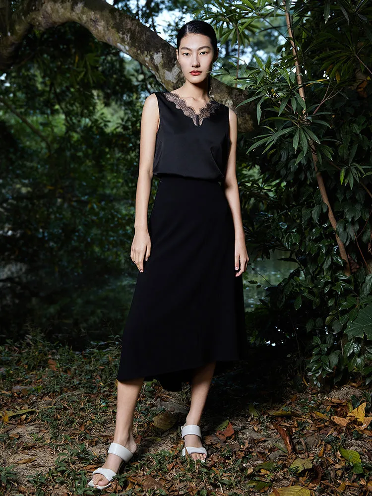 22 Momme Silk V-Neck Lace Tank Top sold by Goelia