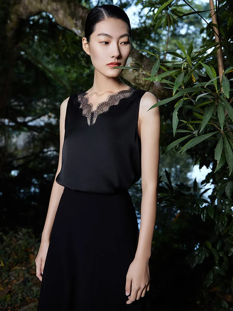22 Momme Silk V-Neck Lace Tank Top sold by Goelia product image thumbnail 2