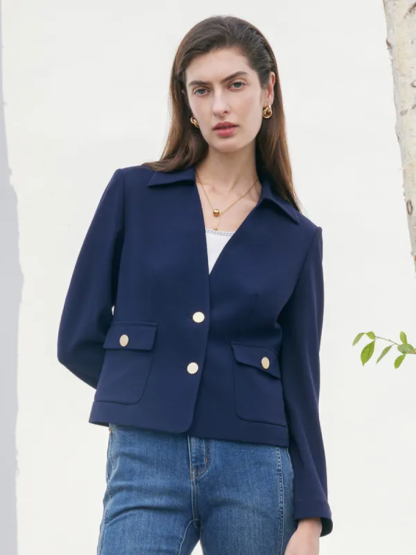 Triacetate Lapel Collar Crop Blazer sold by Goelia