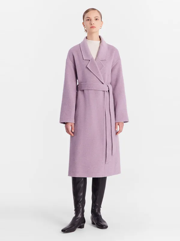 Lilac Purple Woolen Double-Face Lapel Women Coat sold by Goelia