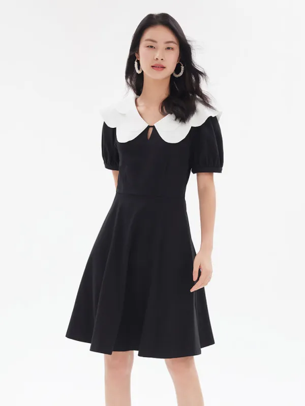 Short Sleeves Contrast Knitted Midi Peter Pan Collar Dress made by Goelia