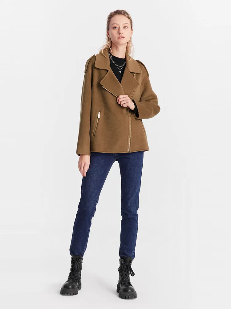 Brown Woolen Lapel Crop Women Coat sold by Goelia product image thumbnail 3