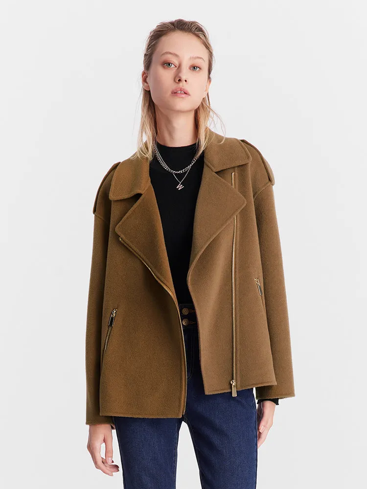 Brown Woolen Lapel Crop Women Coat sold by Goelia