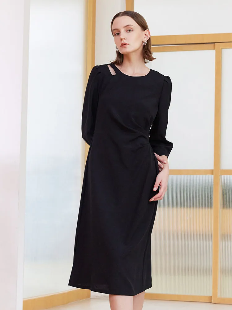 Black Slim A-shape Midi Dress sold by Goelia