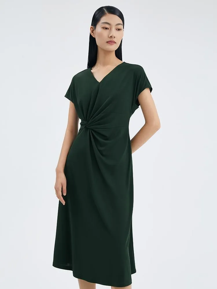 Triacetate Asymmetrical Pleated Gathered Waist Midi Dress sold by Goelia product image thumbnail 3