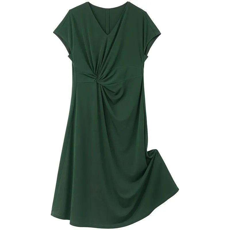 Triacetate Asymmetrical Pleated Gathered Waist Midi Dress sold by Goelia product image thumbnail 5