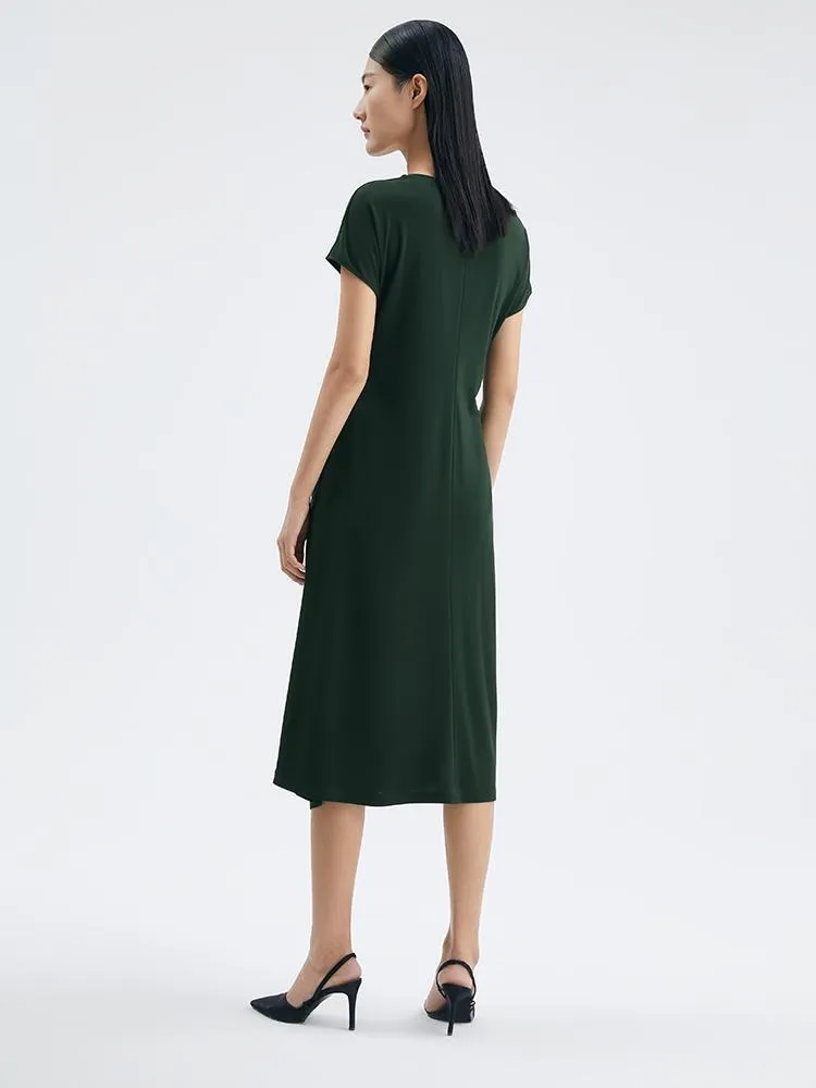 Triacetate Asymmetrical Pleated Gathered Waist Midi Dress sold by Goelia product image thumbnail 2