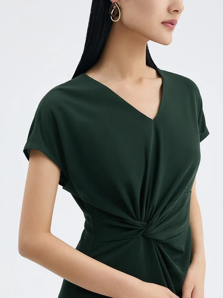 Triacetate Asymmetrical Pleated Gathered Waist Midi Dress sold by Goelia product image thumbnail 4