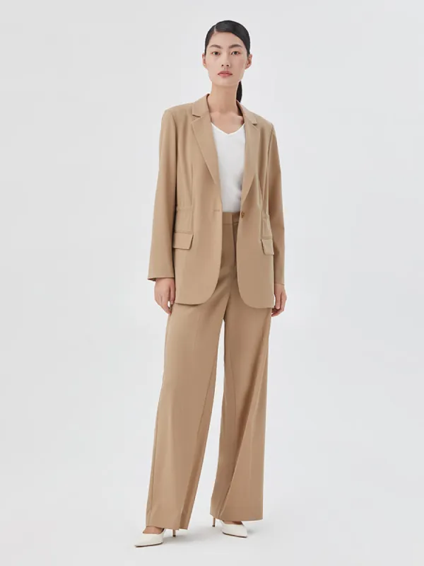 Light Camel Silk Woolen Pleated Women Blazer sold by Goelia