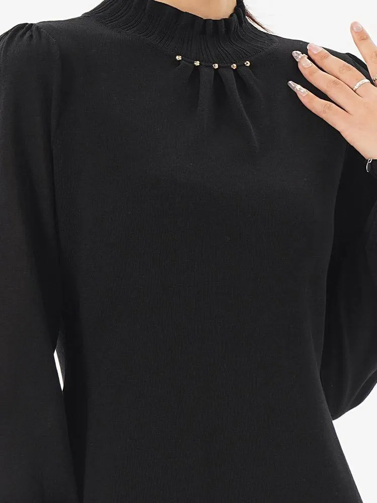 Ruffle Mock Neck Gathered Waist Mini Women Dress sold by Goelia product image thumbnail 5