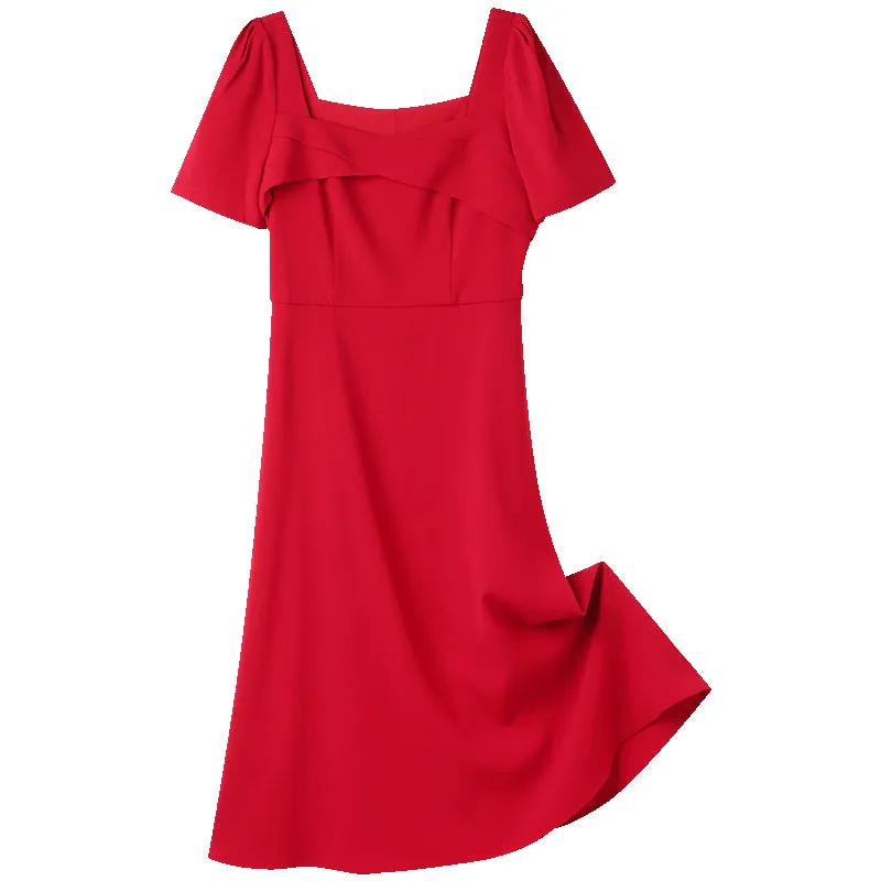 Triacetate Square-Neck Short Sleeve Midi Dress sold by Goelia product image thumbnail 2