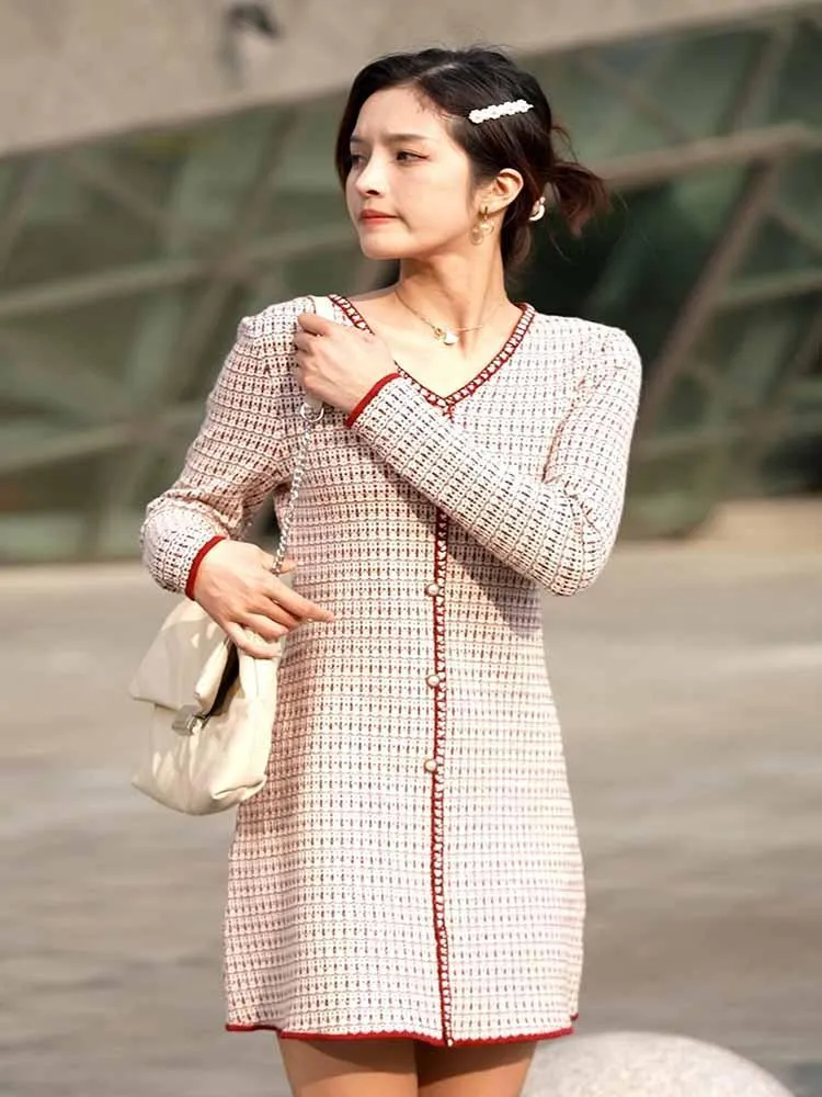 V-Neck Knit Mini Women Dress sold by Goelia