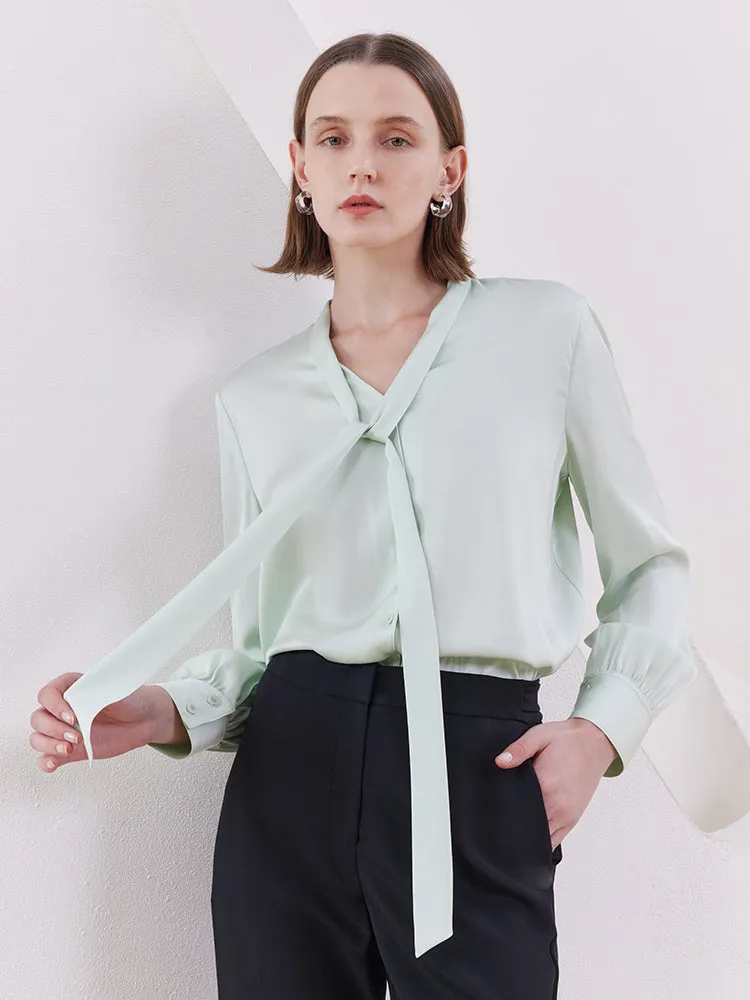 Mint Green 22 Momme Mulberry Silk Women Shirt With Flutter sold by Goelia product image thumbnail 4