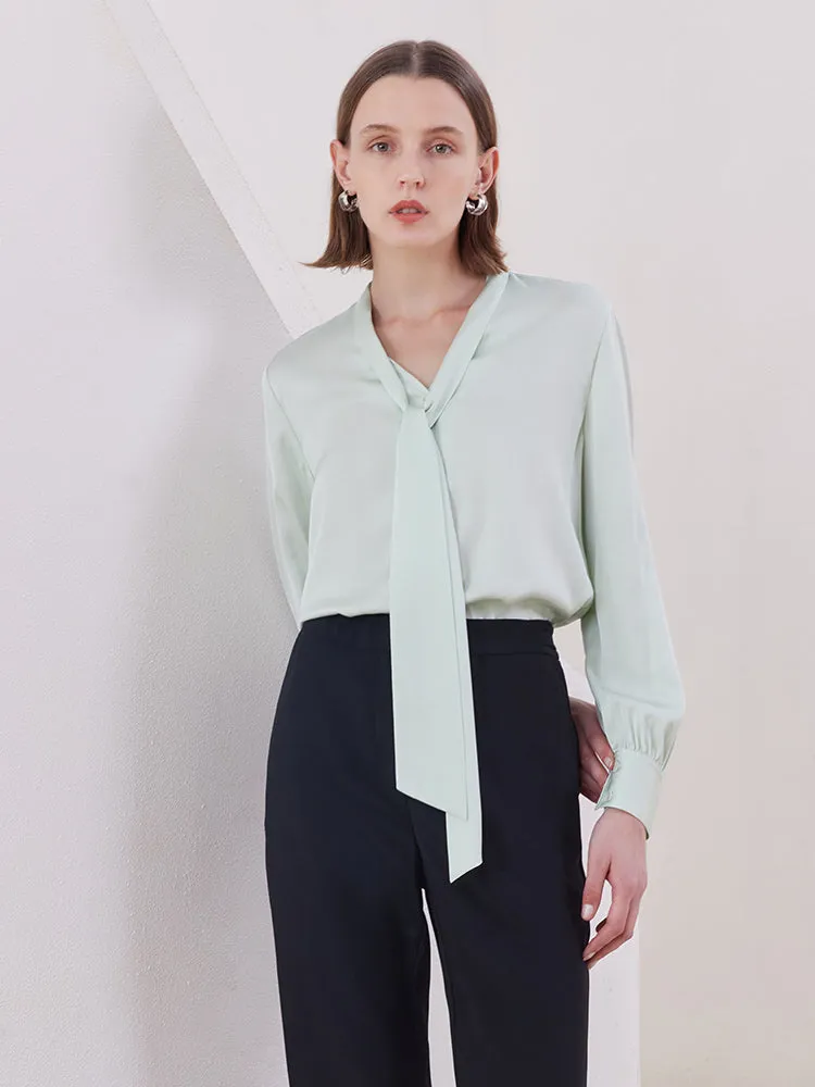 Mint Green 22 Momme Mulberry Silk Women Shirt With Flutter sold by Goelia product image thumbnail 2
