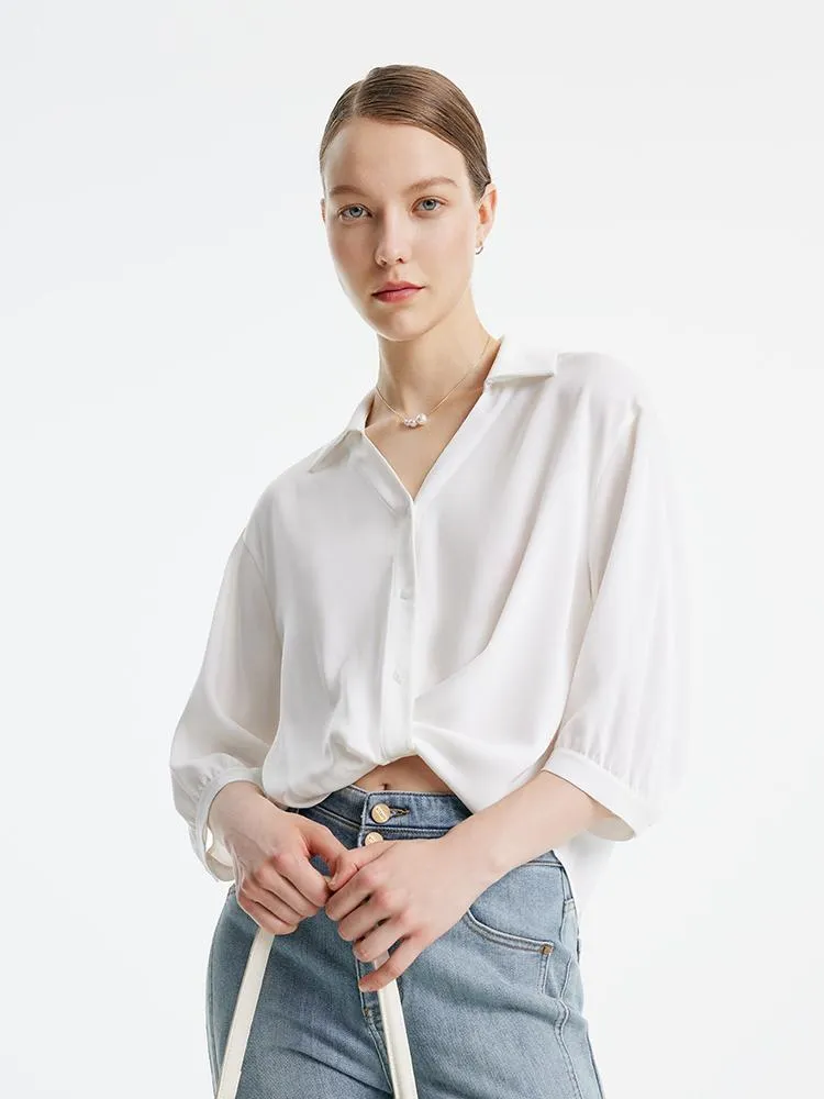 V-neck Three-quarter Sleeve Acetate Women Shirt sold by Goelia product image thumbnail 2