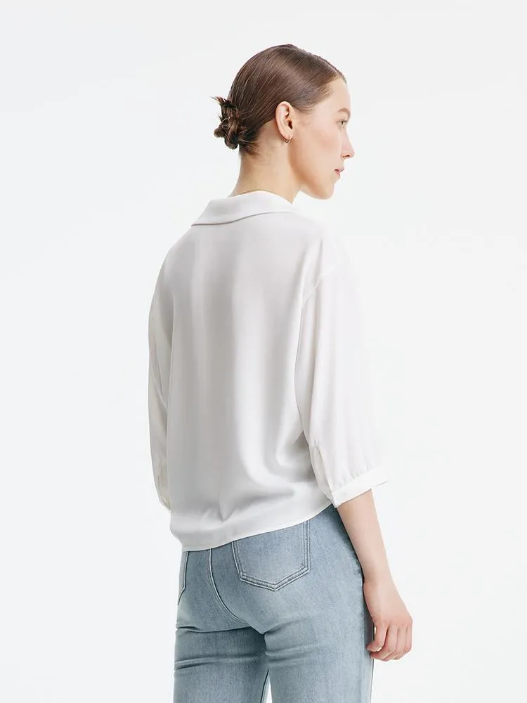 V-neck Three-quarter Sleeve Acetate Women Shirt sold by Goelia product image thumbnail 4
