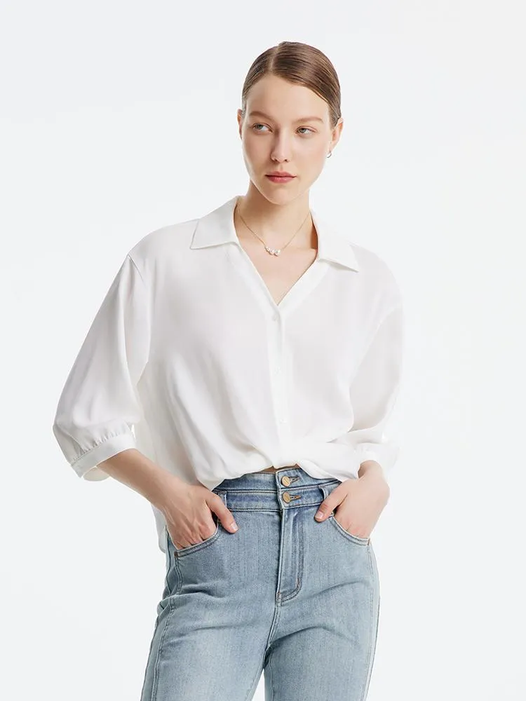 V-neck Three-quarter Sleeve Acetate Women Shirt sold by Goelia product image thumbnail 3