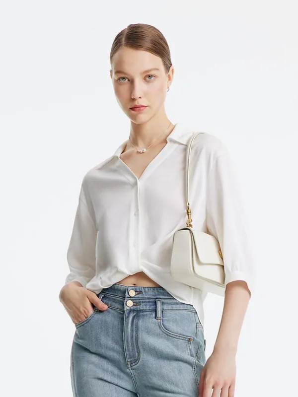 V-neck Three-quarter Sleeve Acetate Women Shirt sold by Goelia