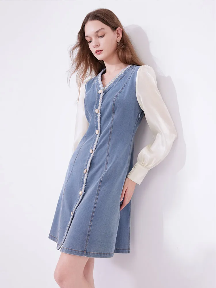 Double-Breasted Long Sleeve Denim Mini Dress sold by Goelia product image thumbnail 4