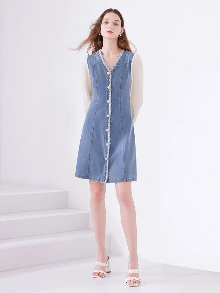 Double-Breasted Long Sleeve Denim Mini Dress sold by Goelia product image thumbnail 2