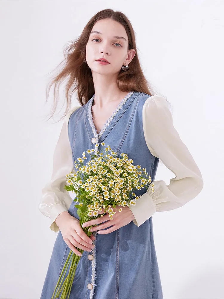 Double-Breasted Long Sleeve Denim Mini Dress sold by Goelia product image thumbnail 3