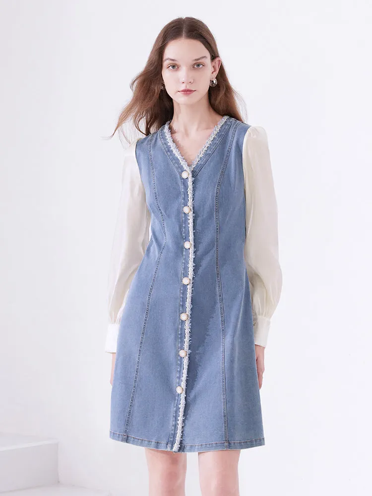 Double-Breasted Long Sleeve Denim Mini Dress sold by Goelia product image thumbnail 5