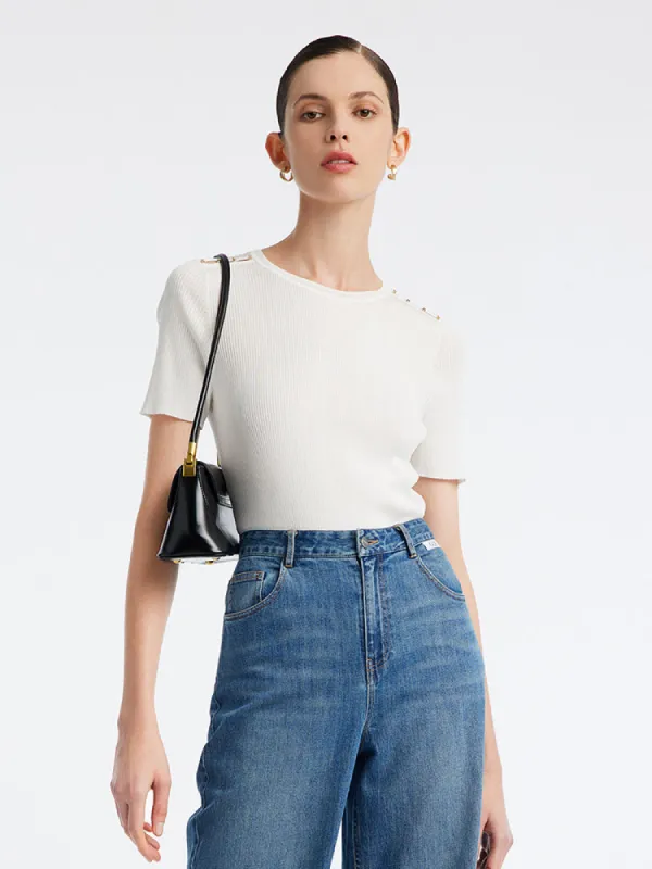 White Acetate Basic Women Knit Top sold by Goelia
