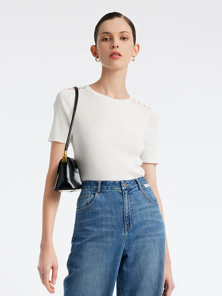 White Acetate Basic Women Knit Top sold by Goelia