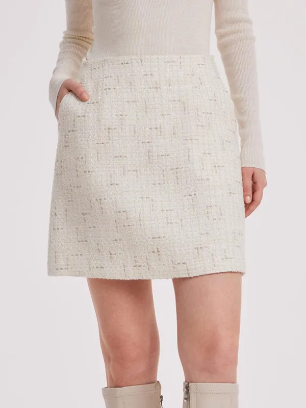 White A-Line Tweed Mini Skirt sold by Goelia