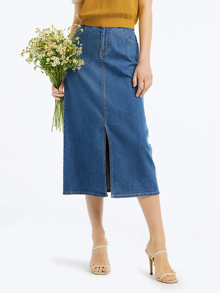 Slit Washed Denim Half Women Skirt sold by Goelia product image thumbnail 3