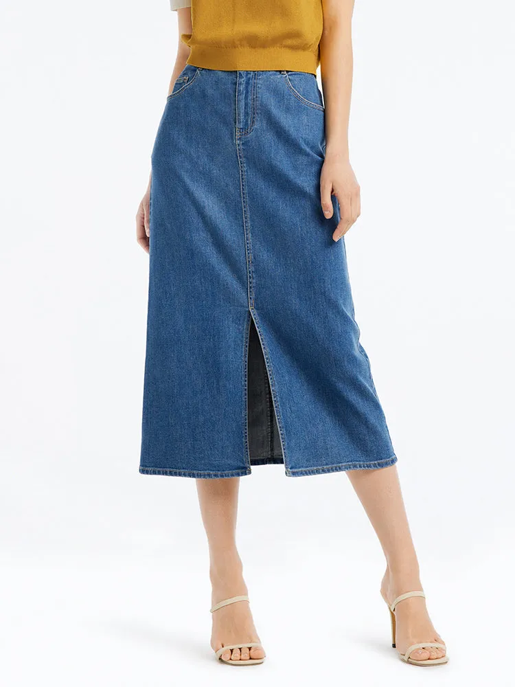 Slit Washed Denim Half Women Skirt sold by Goelia product image thumbnail 4