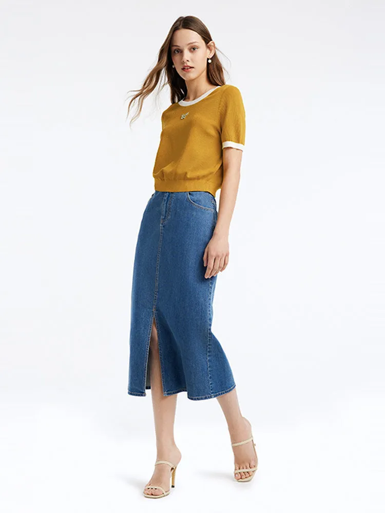 Slit Washed Denim Half Women Skirt sold by Goelia product image thumbnail 2