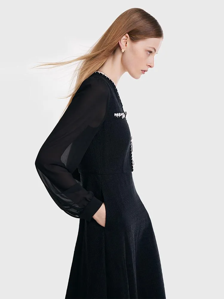 Mesh Sleeve V-Neck Midi Dress sold by Goelia product image thumbnail 3