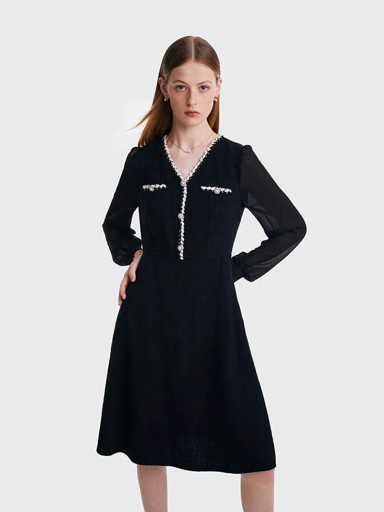 Mesh Sleeve V-Neck Midi Dress sold by Goelia product image thumbnail 5