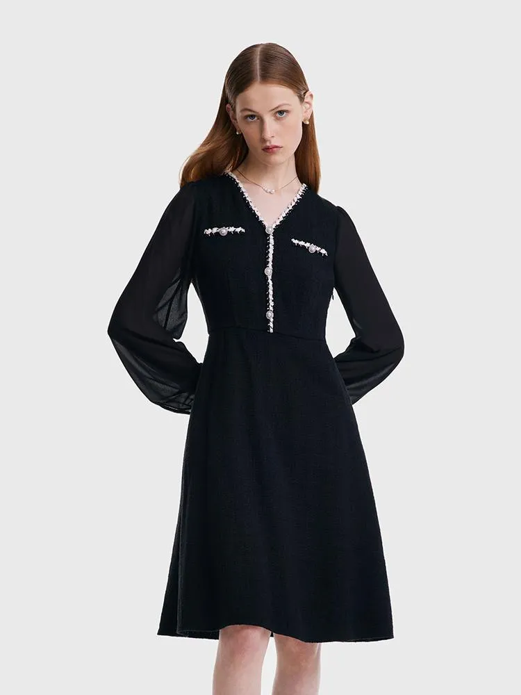 Mesh Sleeve V-Neck Midi Dress sold by Goelia product image thumbnail 2