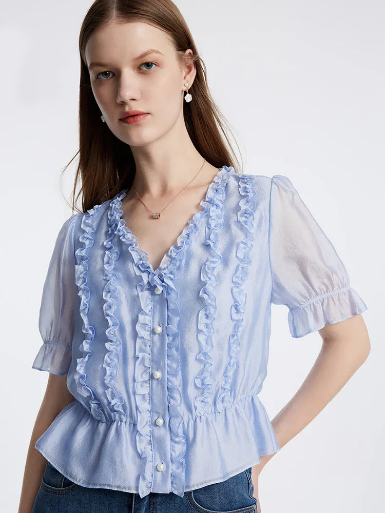 Retro Cute Ruffle Blouse sold by Goelia product image thumbnail 5