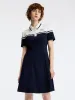 Lapel Collar Color Block Knitted Mini Dress sold by Goelia