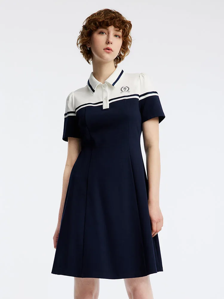 Lapel Collar Color Block Knitted Mini Dress sold by Goelia