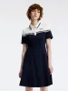 Lapel Collar Color Block Knitted Mini Dress sold by Goelia
