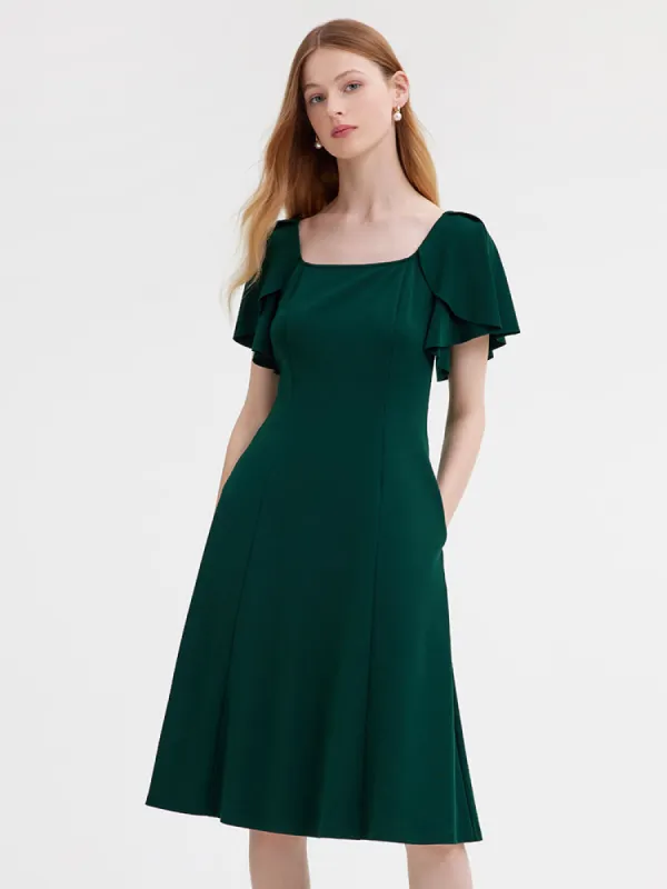 Ruffle Sleeve Knitted Midi Dress sold by Goelia