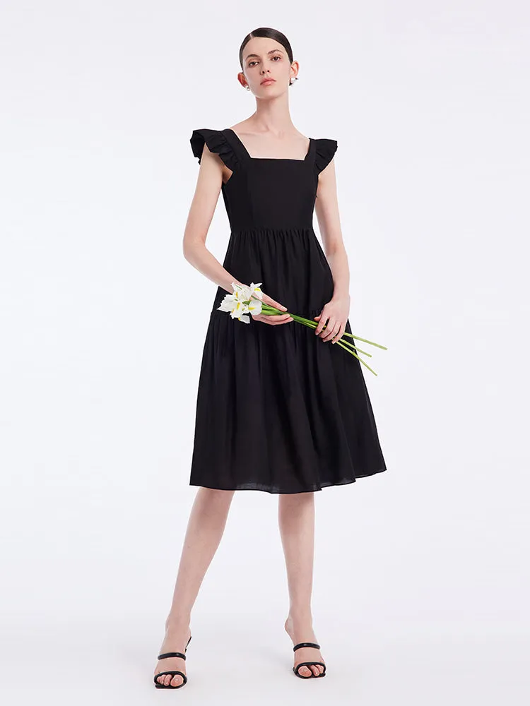Black Acetate Ruffle Sleeve Midi Dress sold by Goelia product image thumbnail 2